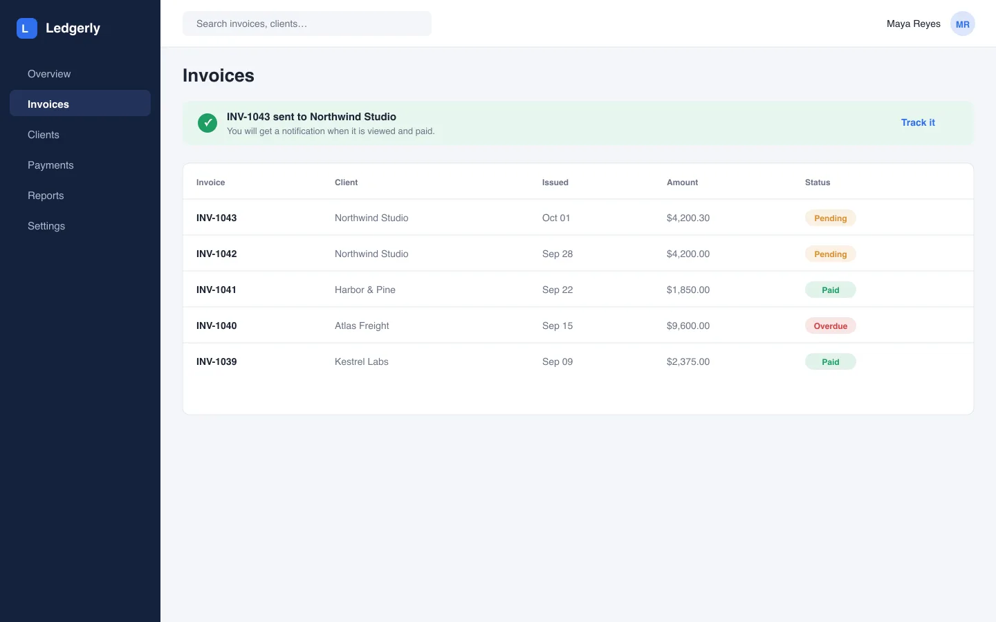 Sent and tracked